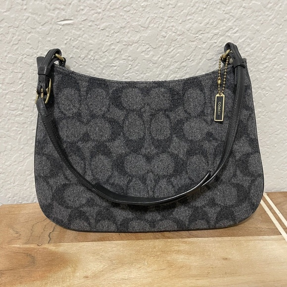 Coach Handbags - Coach Gray and Black Jacquard Hobo Wool Shoulder Bag Monogram